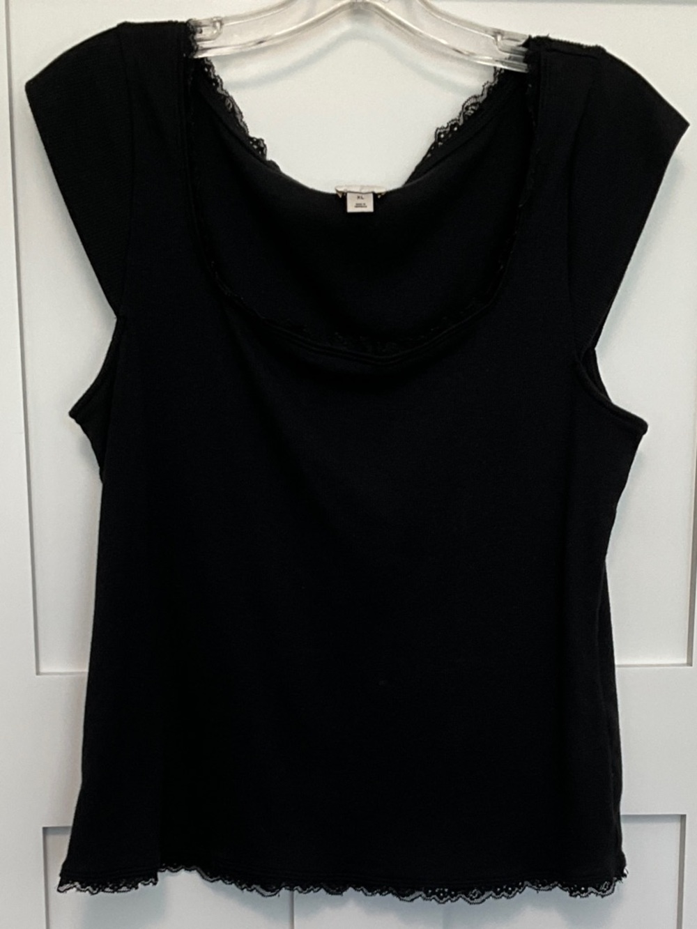 Maeve Black Lace Trim Cap-Sleeve Tank
